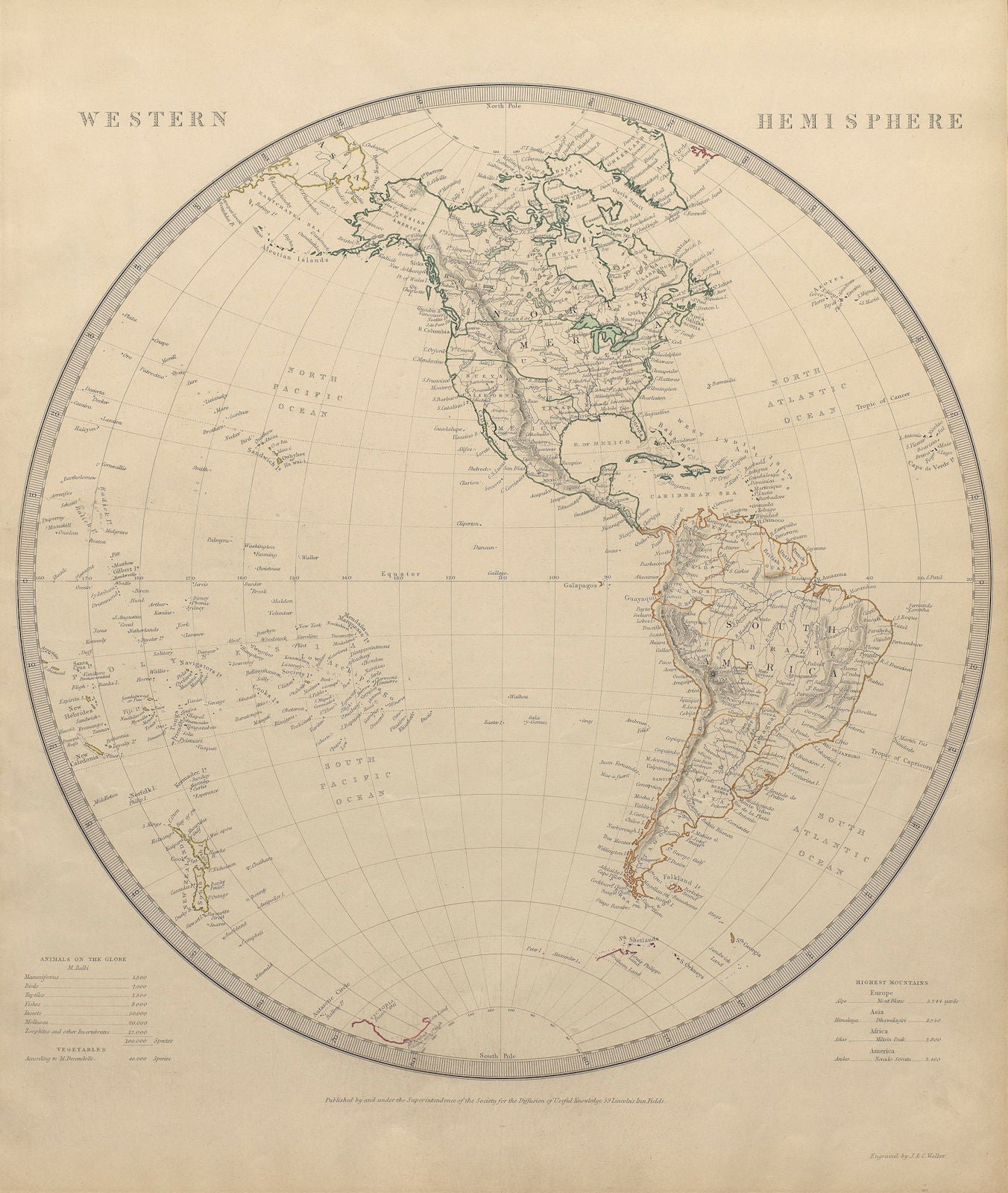 WESTERN HEMISPHERE Americas Mexican Texas New Zealand Pacific SDUK 1844 map